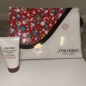 Shiseido Red and White Cosmetic Pouch with Cleansing Foam